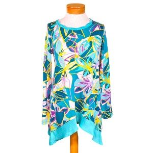 LOGO Lori Goldstein Tropical Print Tunic with Pockets XS-S